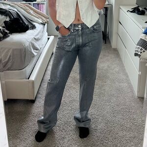 Zara Relaxed Metallic Gray Jeans
